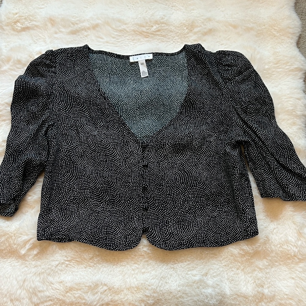 Leith Black and White Dotted Cropped Blouse 100% Rayon Size XXS